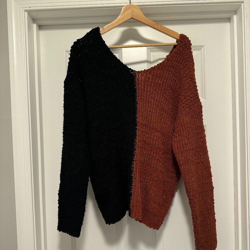 Bobeau Sweater Two Tone Criss Cross Reversible